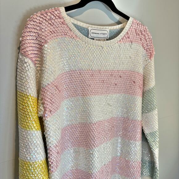 Vintage Adrienne Vittadini Striped Sequined Sweater - size Large - Picture 2 of 4